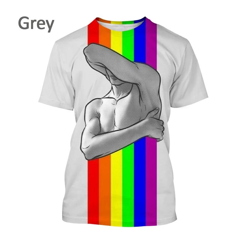 Nova camiseta com estampa 3D de arco-íris para homens e mulheres, gola redonda, casual, manga curta, camiseta grande, moda, tops, tendência, roupas unissex