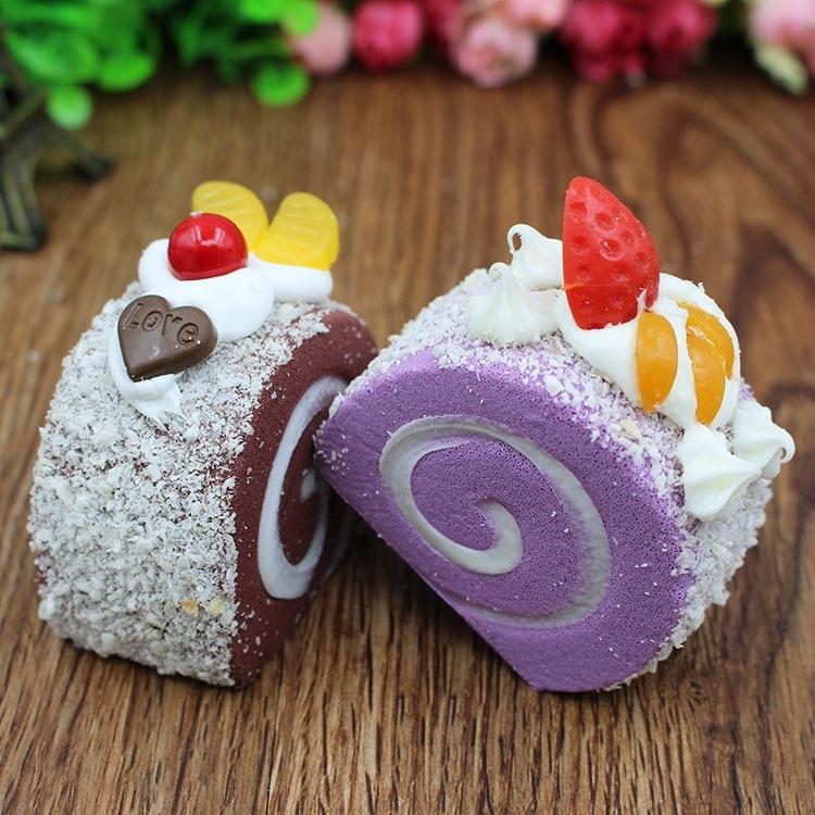 1pcs PU Simulation Cream Swiss Roll Dessert Fruit Cake Artificial Lifelike Fake Small Model