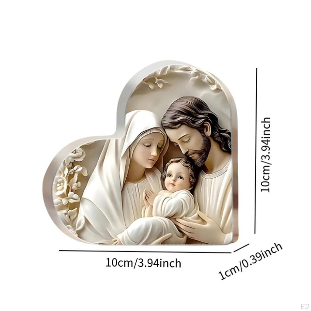 Holy Family Decoration Heart Shaped Home Decor Birthday Gift Acrylic Nativity Scene Ornament, for