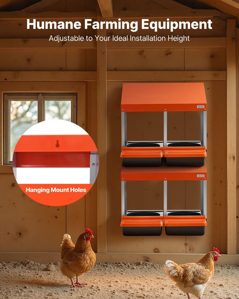 Chicken Nesting Boxes, 2 Compartments, Easy Egg Collection, Wall Mount, Easy to Assemble, Galvanized Steel and High-Strength Plastic, Roll Away