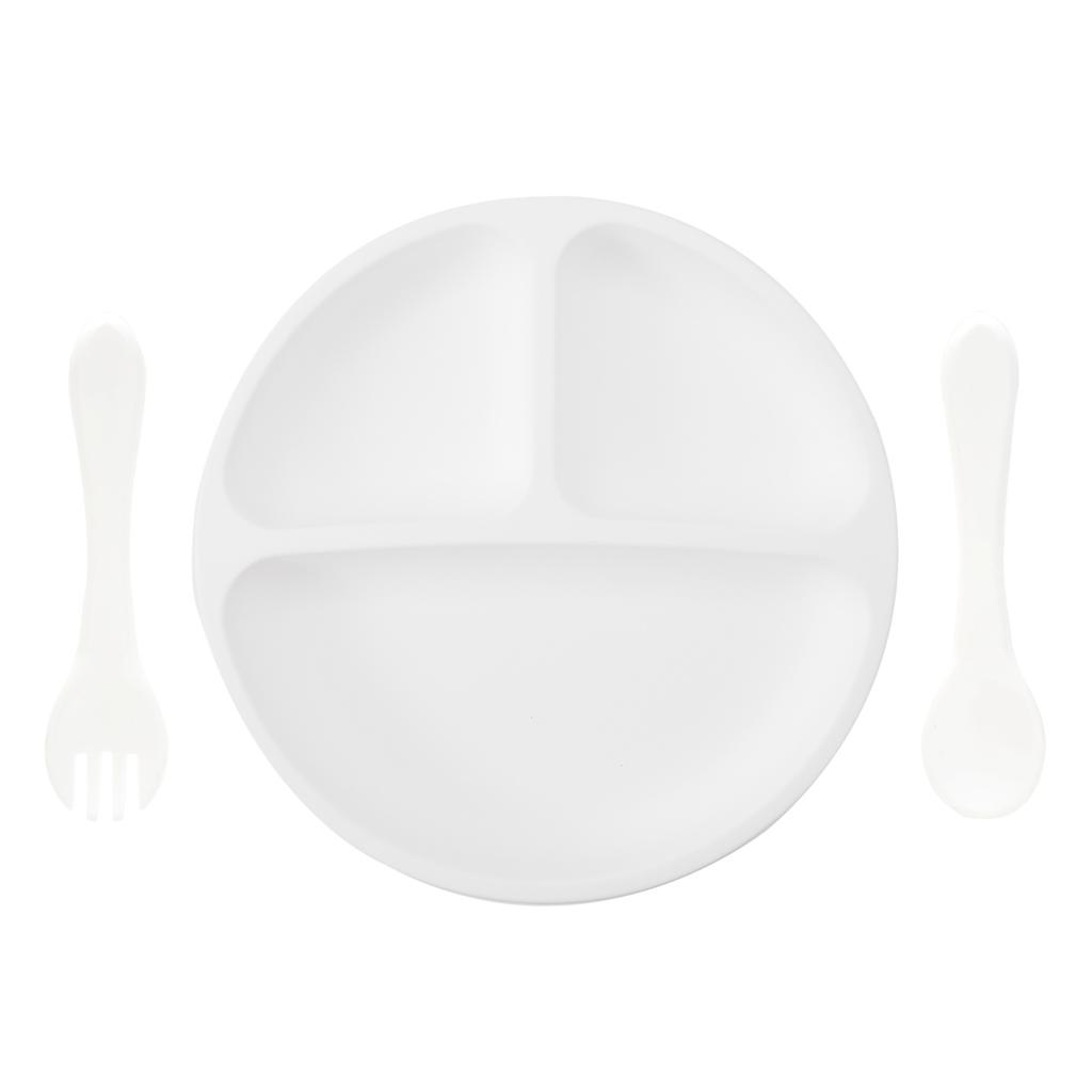 Color Kids 3PCS Baby Feeding Sucker Dishes Plate Set Silicone Tableware With Spoon Fork Training Utensils Children Dinnerware