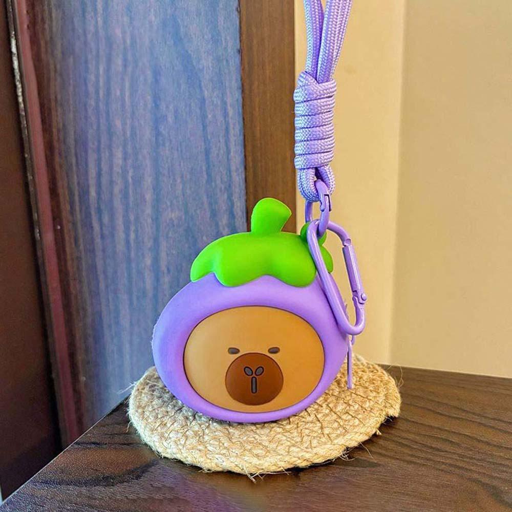 Cartoon Hanging Rope Storage Bag Creative Round Silicone Coin Purse Keychain Earphone Bag  Car Key