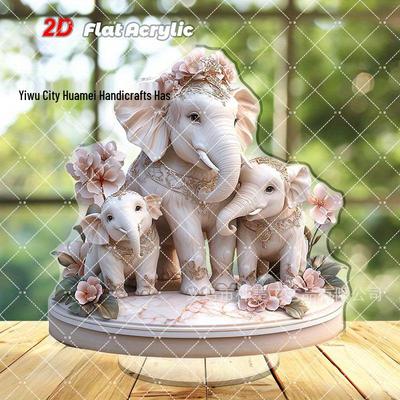 Charming White Elephant Family Acrylic Ornament for Home Decor