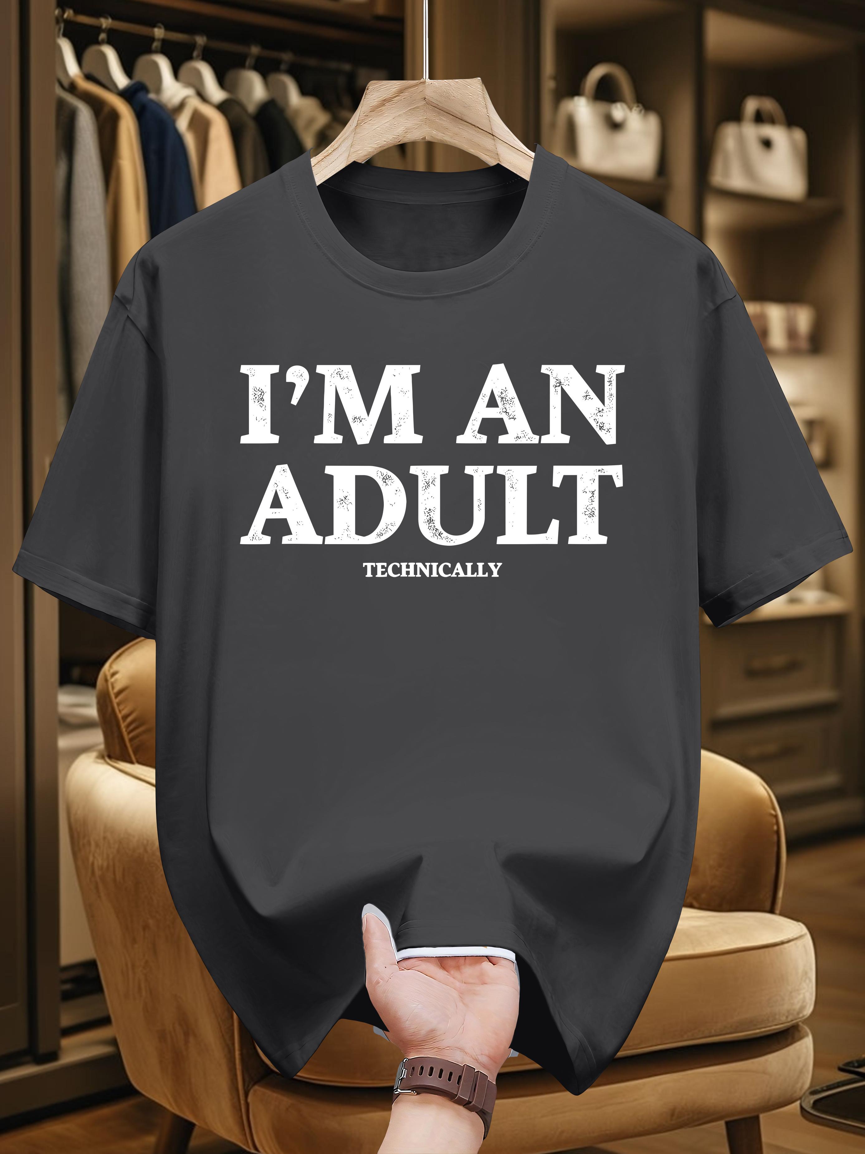 Niuwang Selection 200g 100% Cotton Short Sleeve T-shirt - White Casual Graphic Tee with  I M AN ADULT TECHNICALLY  Print M