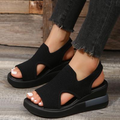 Sandals Women  Summer Comfortable Solid Breathable Knitted Mesh Thick Wedge Heel Sandals Outdoor Female Shoes Sandalias