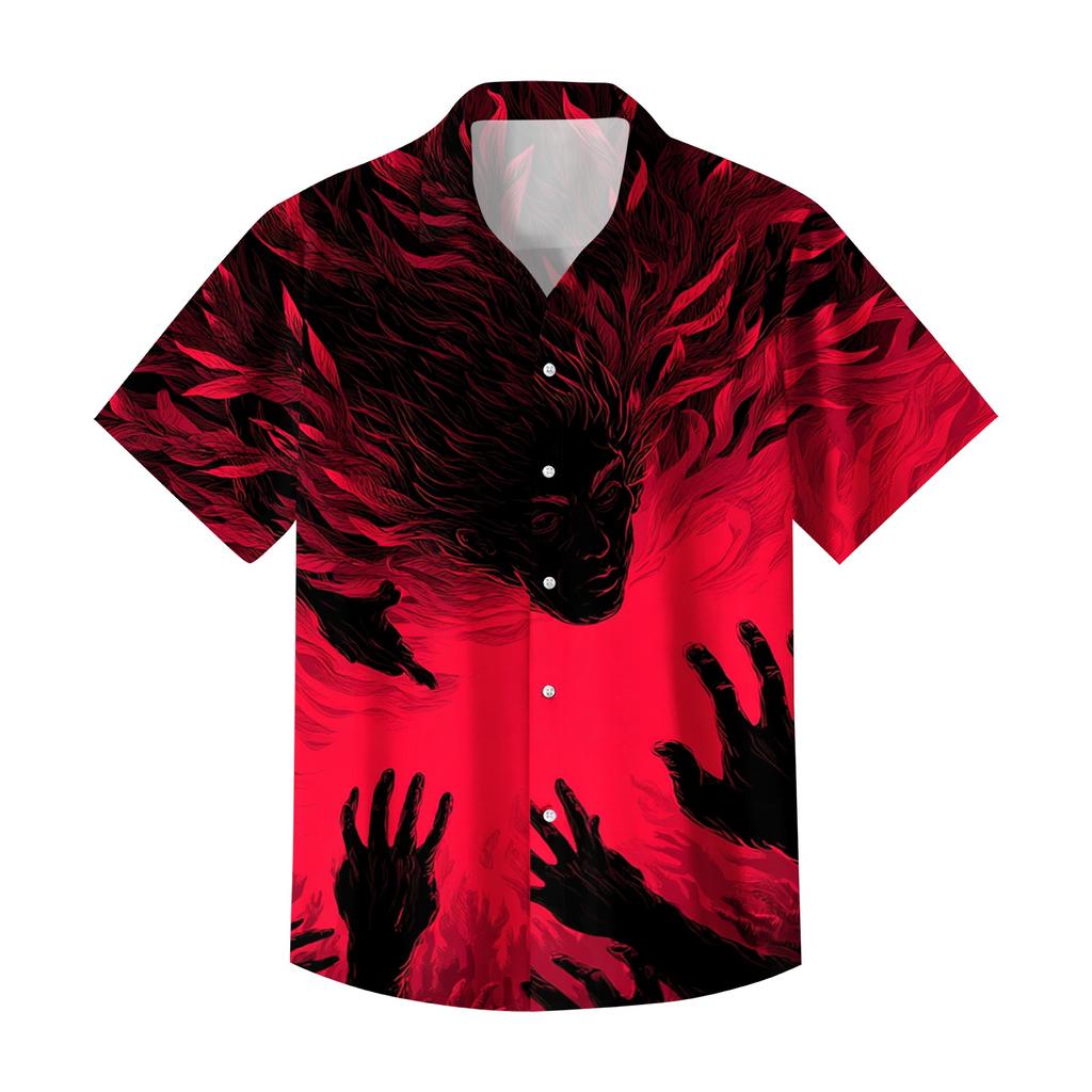 Herren Freizeit Hemd mit Halloween-Print, kurzärmlig, für Party