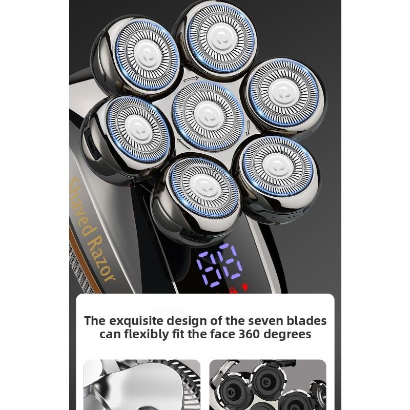 New Smart Men's Electric Shaving Kit with A Clean-shaven Head Design Featuring Seven Blades and Multiple Functions for Shaving