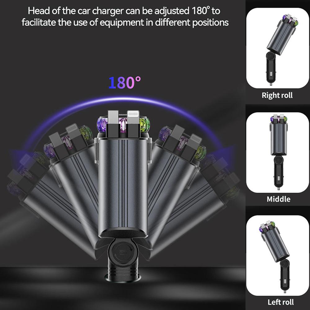 Retractable Car Charger with Aromatherapy 180-Degree Adjustable Design Universal 5-in-1 USB-C Car Charger Essential Oil Diffuser Car Accessories