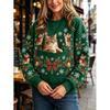 Christmas Cat Pocket Print Sweatshirt Retro Long Sleeve Top Holiday