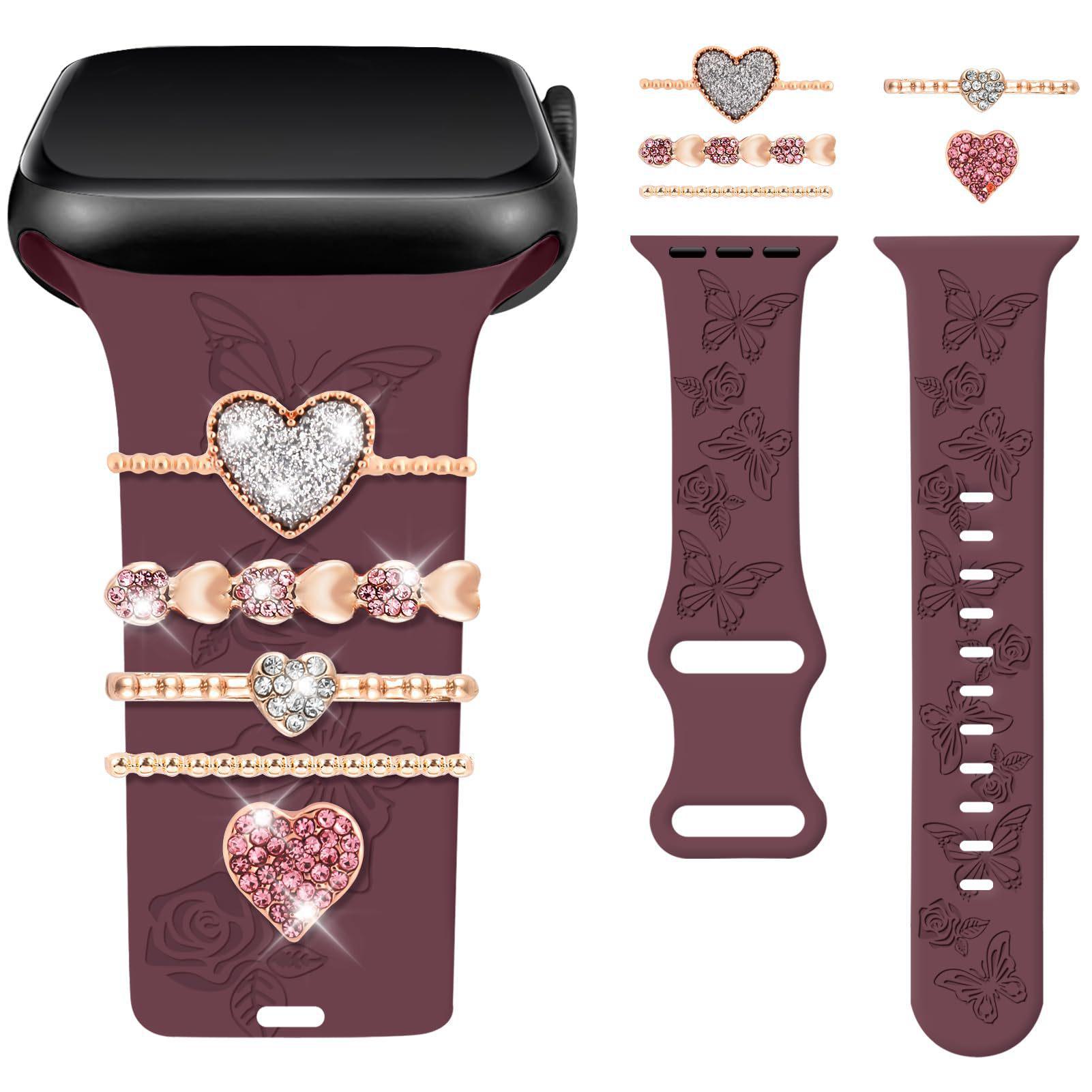 

Силиконовый ремешок-кольцо со стразами для Apple Watch five-piece set, heart-set diamond розового золота