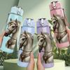 1PC Noble Horse Head Portrait Print 750ml Color Plastic Sports Water Bottle Leakproof Flip Straw Lid Suitable for Sports Office Home Use