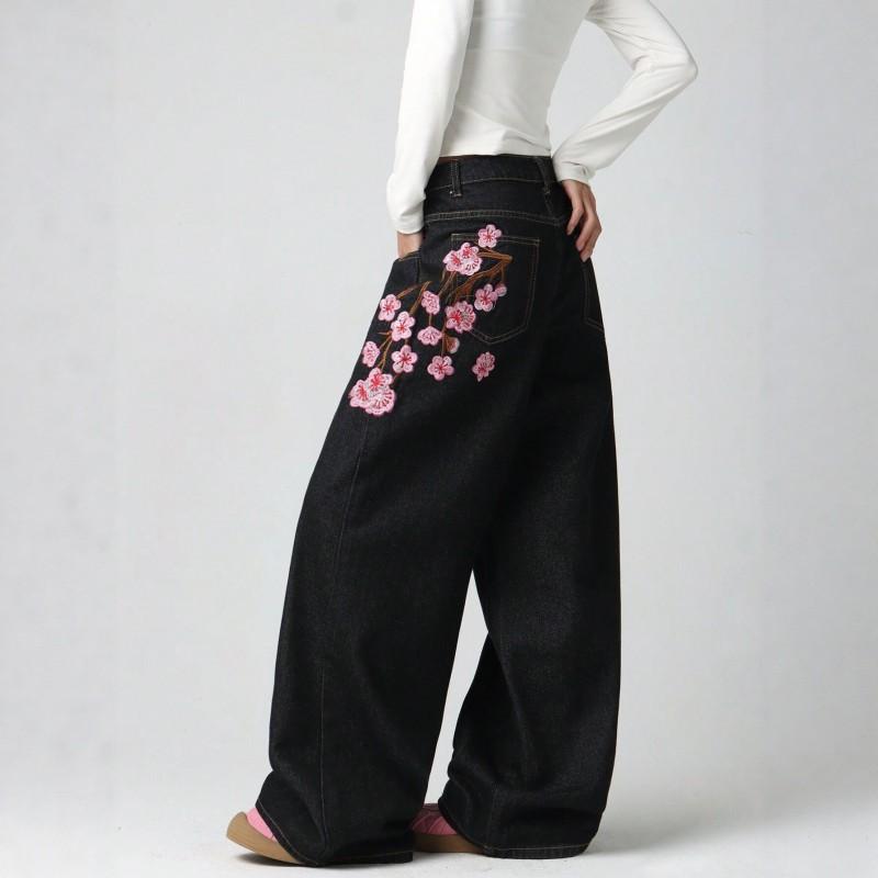 Vintage Americana Embroidered Wide-Leg Denim Jeans