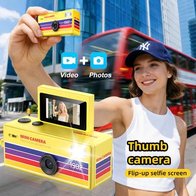 Retro Mini Thumb Camera, HD Photo and Video, Flip Screen Selfie, Portable Digital Camera for Students