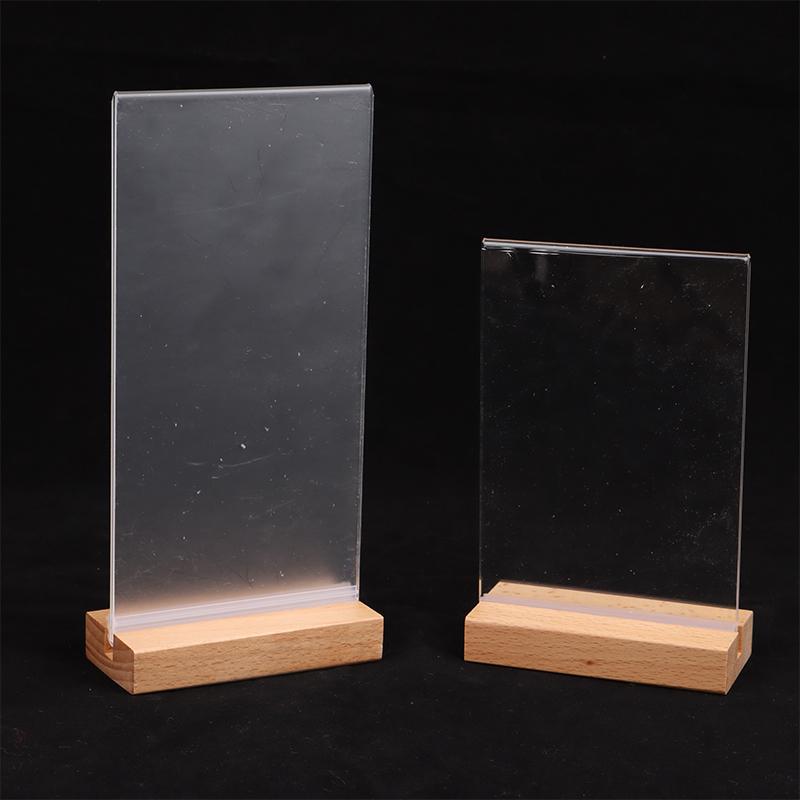 Table Top Wooden Acrylic Sign Holder Display Stand Double Sided, Bottom Load, Portrait Style Menu Paper Ad Photo Picture Frame