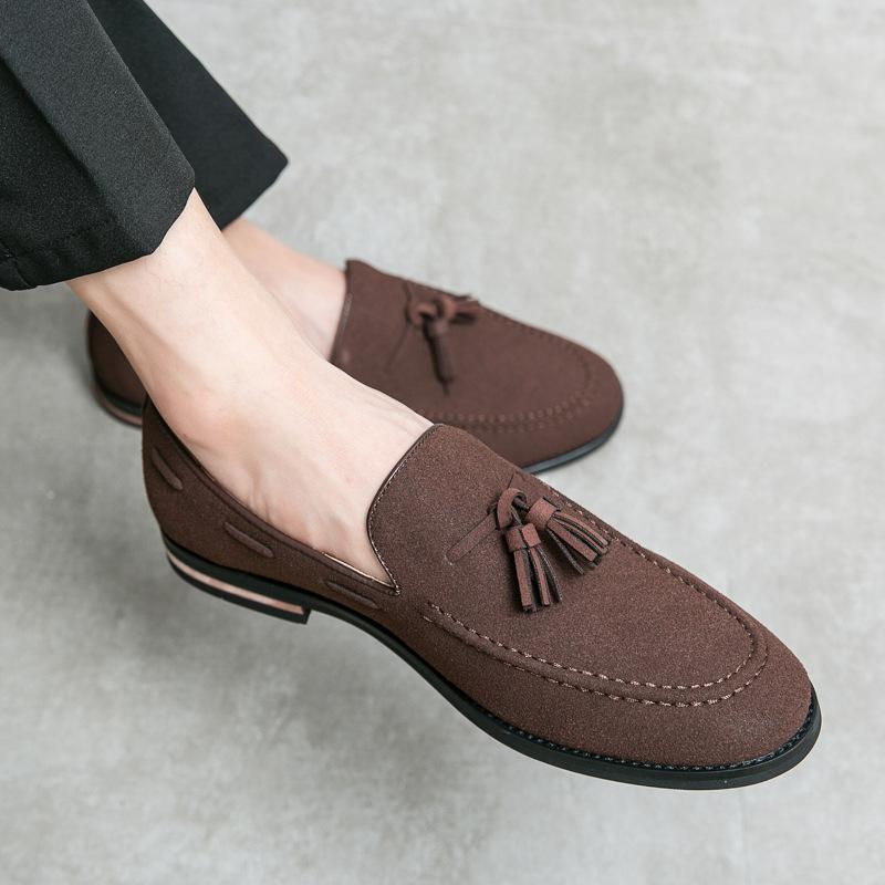 

Leather shoes men s trend inner height increase anti-velvet leather Doudou shoes one pedal lazy casual tassel 48