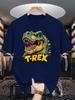 Vintage Dino T Rex Head Letter Print Unisexs Crew Neck Short Sleeve T Shirt Retro Animal Graphic Casual Cotton Daily Street Tops