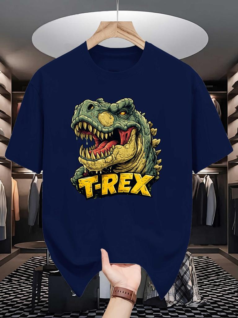 Vintage Dino T Rex Head Letter Print Unisexs Crew Neck Short Sleeve T Shirt Retro Animal Graphic Casual Cotton Daily Street Tops