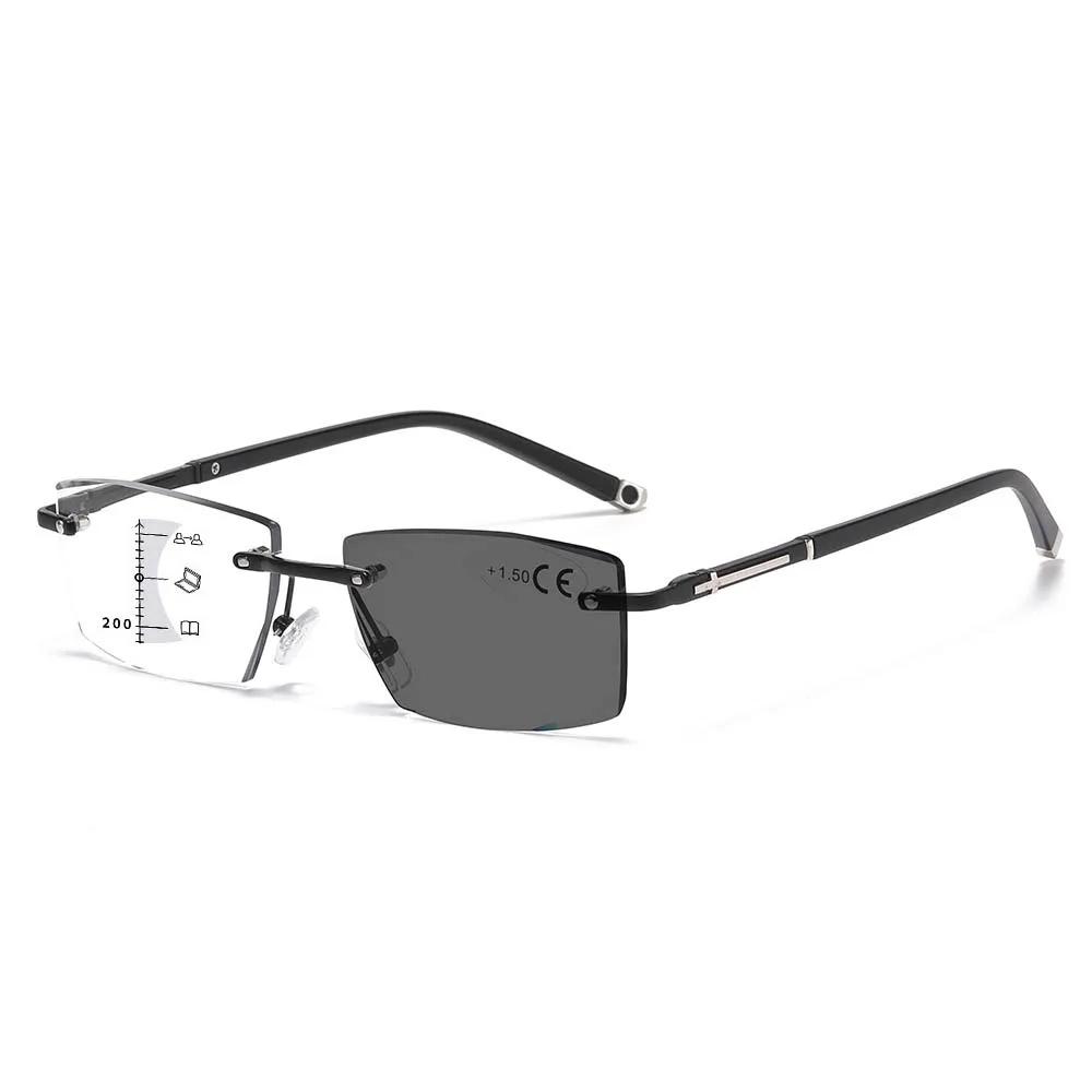 Rimless Pochromic Reading Glasses for Men Women Multifocal Far Sighted Eyewear Retro Anti-blue Light Presbyopia GLasses