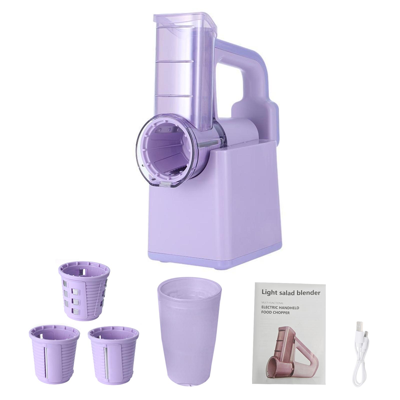 

Беспроводная электрическая роторная терка для сыра, овощерезка, 3 в 1, ручная овощерезка для салата фиолетовый