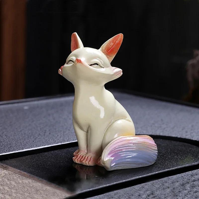 Discolouration Fox Shaped Tea Pets Creative Home Office Desk Ornament Flower Pot Decorations Craft Zen Tea Ceremony Accessories
