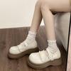 Spring Round-headed, White, College-style, Versatile, Thick-soled Small Leather Shoes, Women's Summer Retro French Mary Jane Shoes