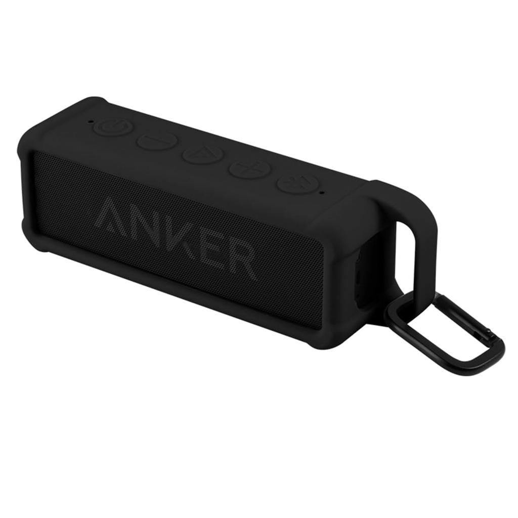 XBERSTAR Portable Speaker Case with Silicone Protective Cover and Metal Hook for Anker Soundcore 2 Speakers (Black)