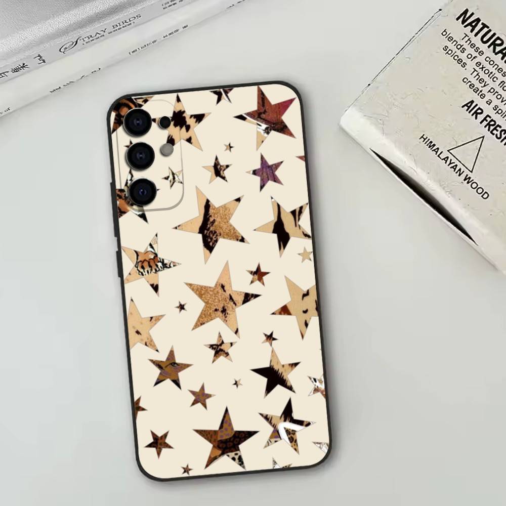 Trendy Leopard Print Star Pattern   Phone Case Black Silicone Soft For Samsung S25,S24,S21,S22,S23,S30,Ultra,S20,Plus,Fe,Lite