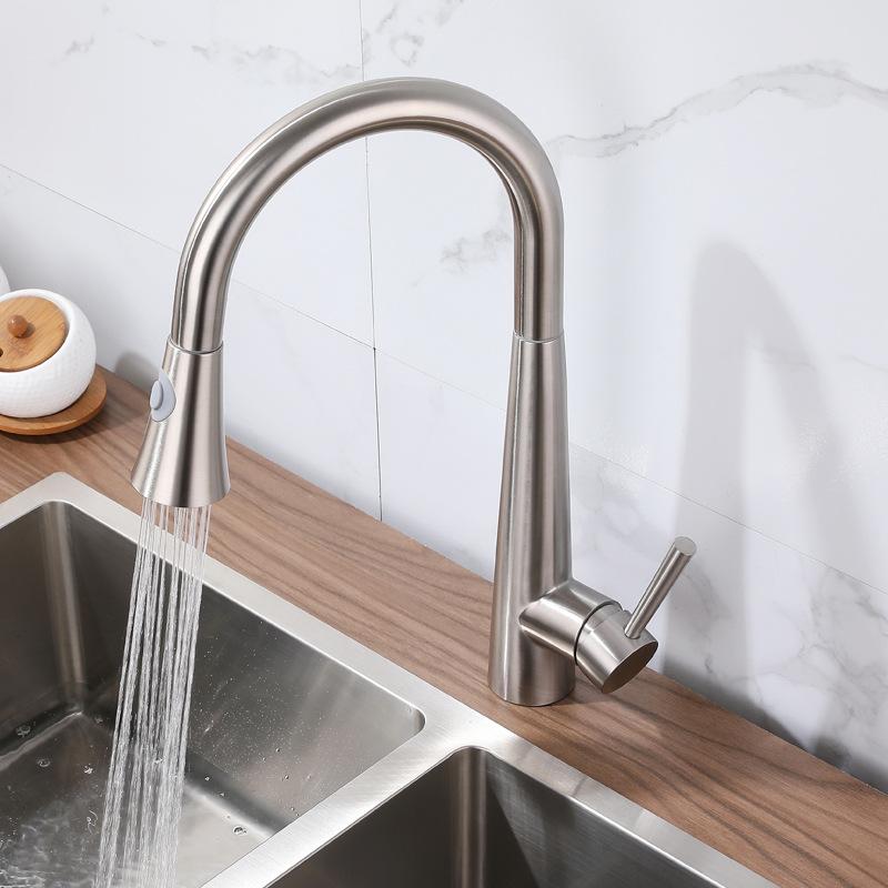 Brushed Nickel Kitchen Faucets 304 Stainless Steel Pull Out Spout Kitchen Sink Mixer Tap 360 Swivel Deck Mounted Kitchen Faucet