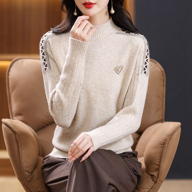 

Свитер с полувысоким воротником Модный вязаный свитер однотонного цвета для женщин Свободный пуловер с длинными рукавами Повседневный Осенне-зимний S бежевый