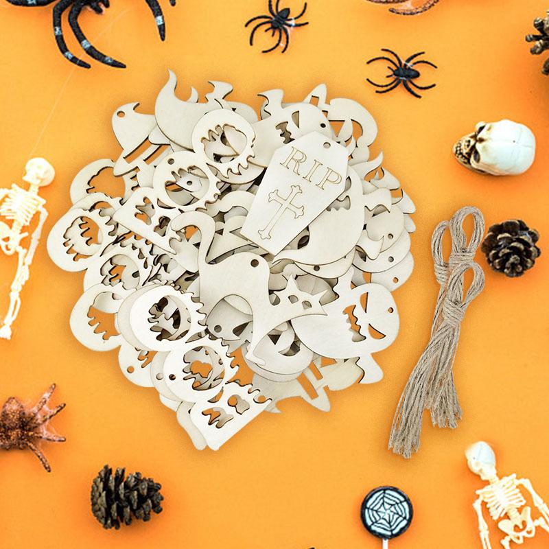 10Pcs Halloween Decoration Wooden Ornaments Pumpkin Ghost Bat Hanging Pendant Happy Halloween Party Home DIY Craft Kids Toy Gift