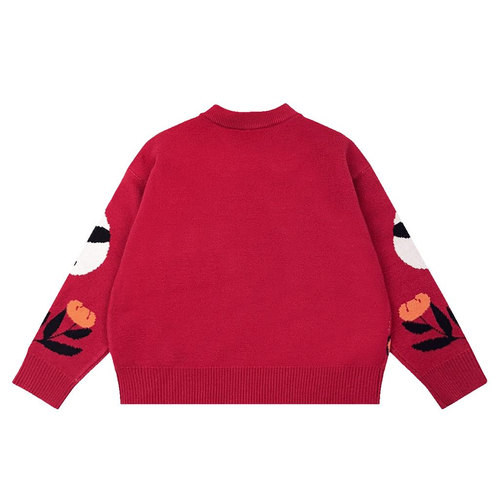 Children's New Year's Red Sweater with Panda Pattern