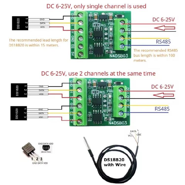 2CH RS485 Modbus 5V 12V 24V RS485 Bus Cores Board Networking Control Module -55-125℃  Sensors Adapter Board Replacement