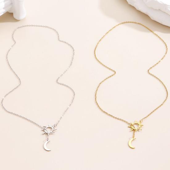 Sun And Moon Necklace for Women Plated Y Necklace Stainless Steel Hypoallergenic