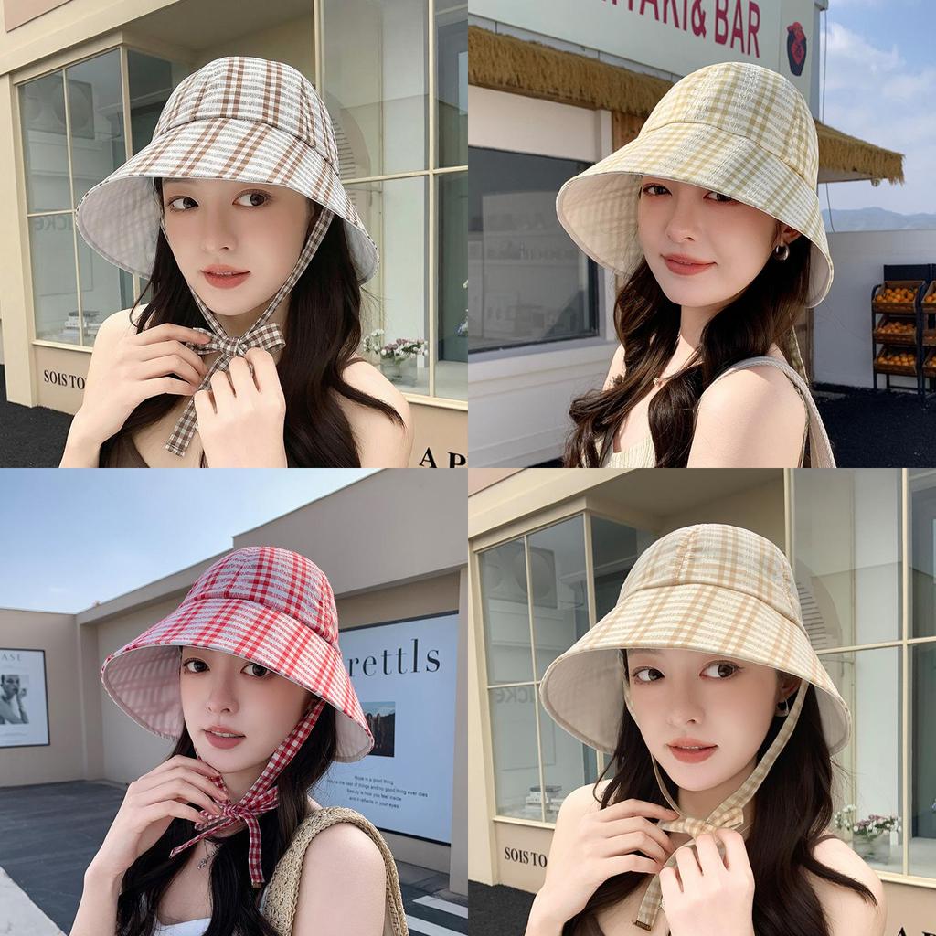 Plaid Bucket Hat With Sun Protection For Summer Outdoor Casual Women