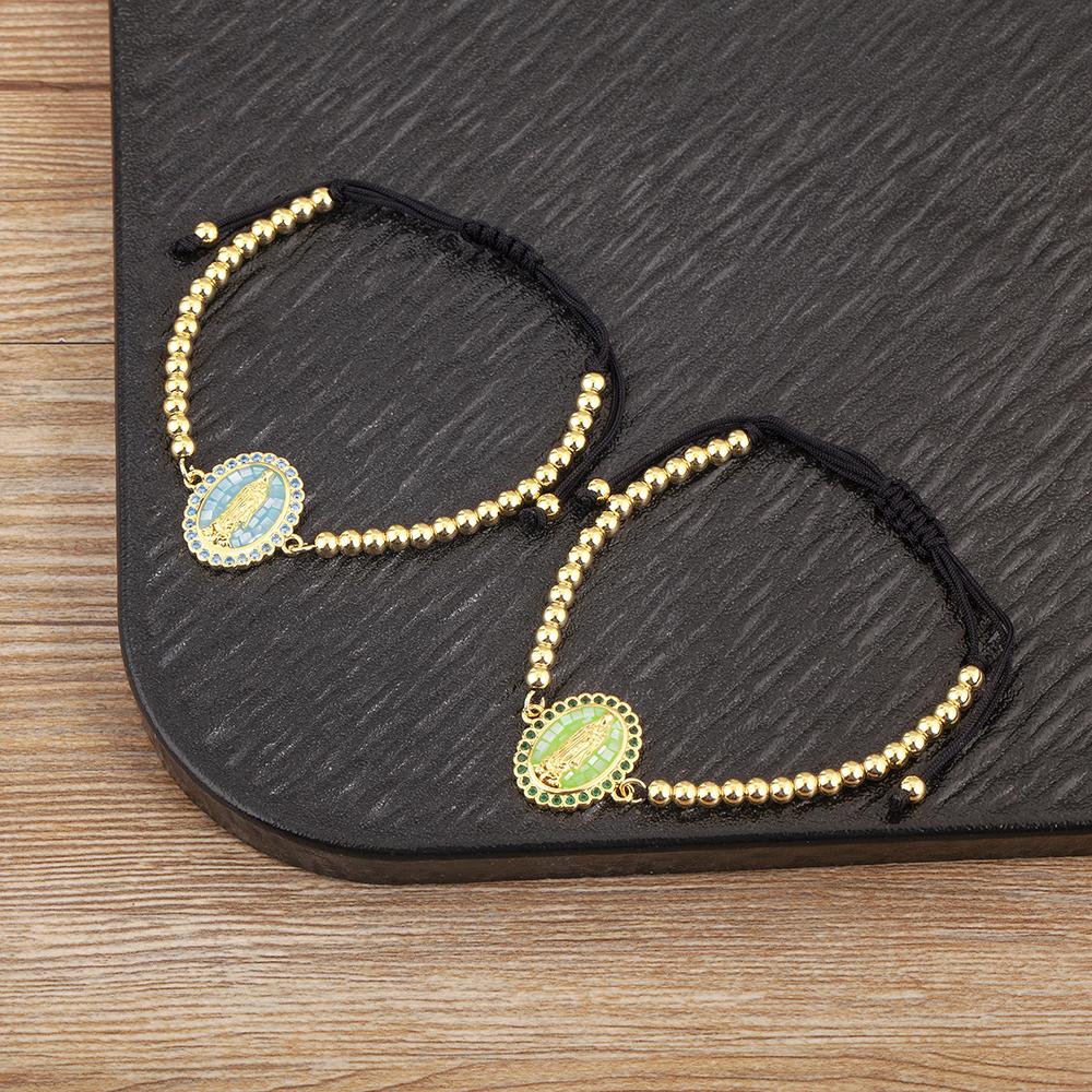 Nidin Classic New Design Oval Shape Virgin Mary Shiny Zircon Charm Chain Bracelets Adjustable 6 Colors Female Jewelry Gifts
