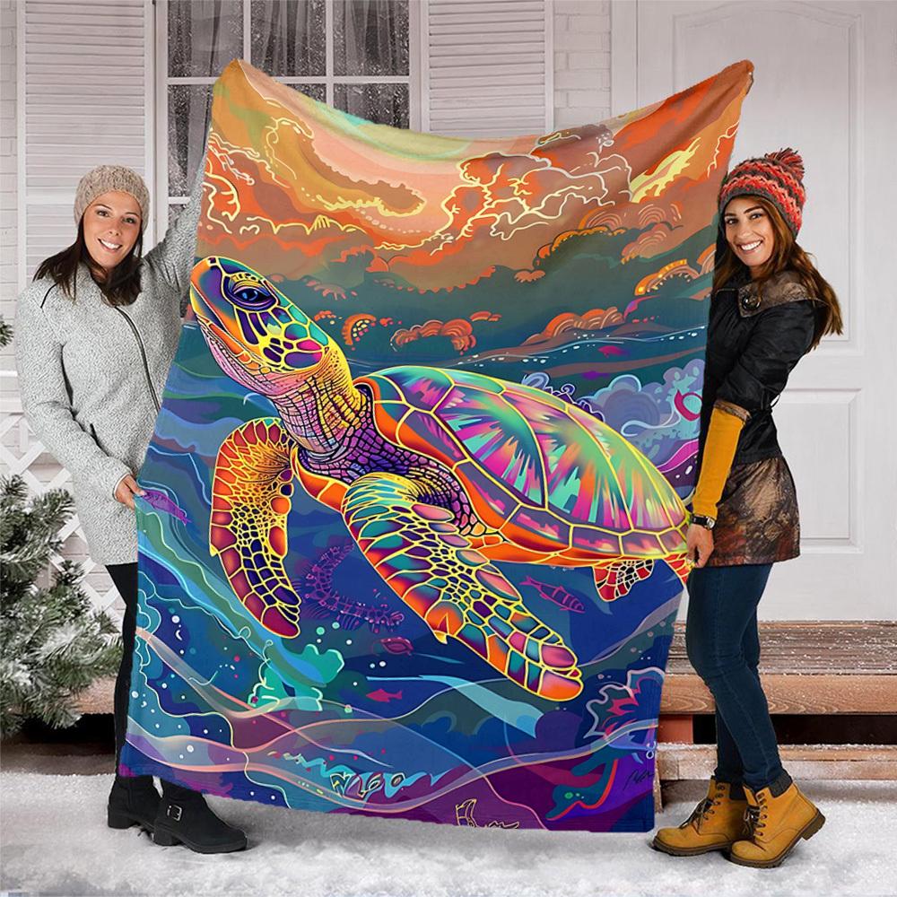 1pc Sea Turtle Print Outdoor Blanket, Soft And Comfortable Blanket, Casual Warm Outdoor Blanket, Good Birthday Gift yy251201131