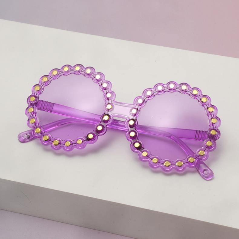 Kids Pearl Scallop Round Sunglasses Colorful Transparent Frame UV Protection Cute Shades For Girls Party KJ183