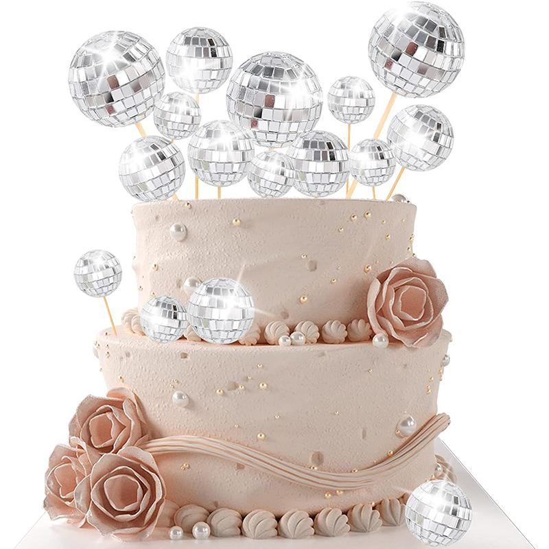 10Pcs 2/3Cm Shiny Mirror Balls Cake Topper Cupcake Toppers With Wooden Sticks Birthday Wedding Dance Party Cake Decoration