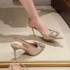 Fashion Summer Women Sandals New Women's Shoes Pointed Toe Shallow Nude Pink Diamond Shoes Low Heel Back Strappy Shoes Women
