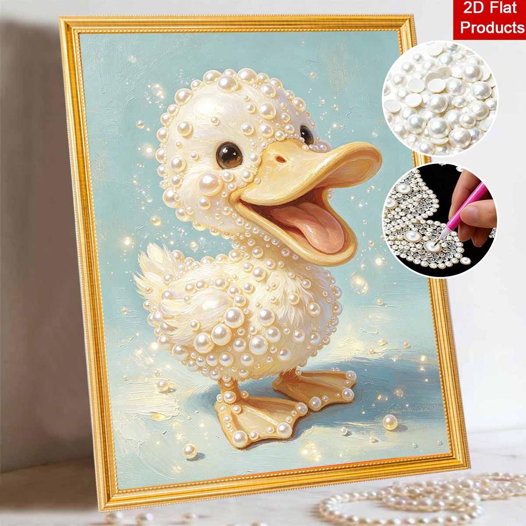 5D Framed Pearl Painting Kit Cute Pearl Duckling Sparkling Bead Art Canvas Ready To Display Romantic Home Decor Gift Birthday Present