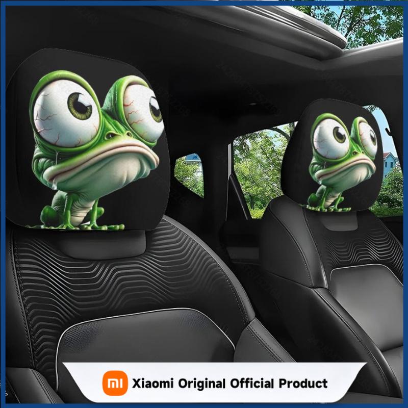 Xiaomi 2pcs Smiley Face Printed Car Pillowcase Soft Comfortable Decorative Cushion Cover Washable Car Neck Pillowcase Seat Cover
