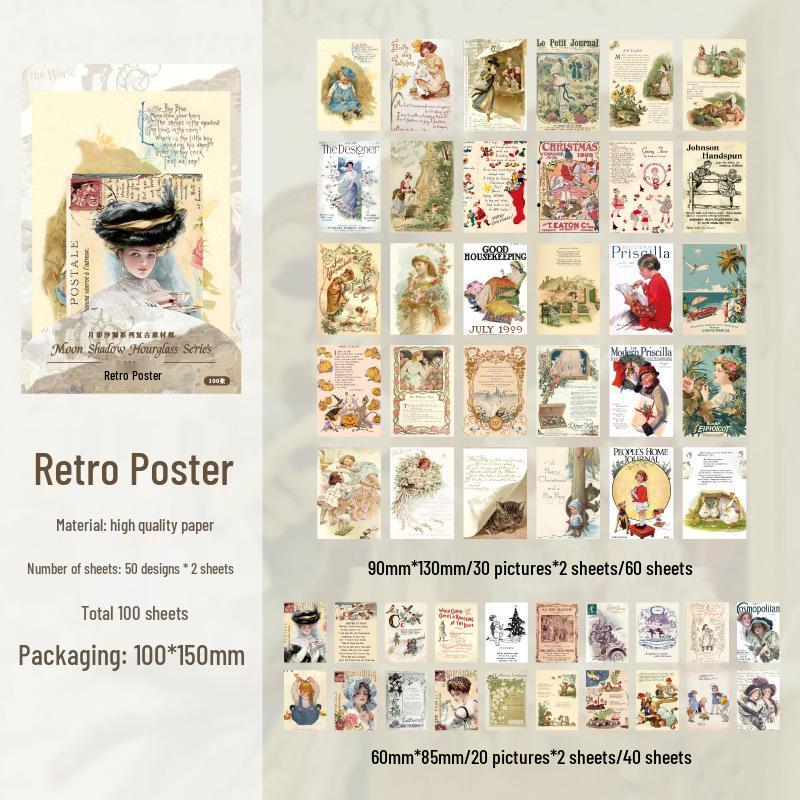 

Retro Paper Moon Shadow Hourglass Series: 4 Styles, Large Capacity (100 Sheets) for Journaling & Collage