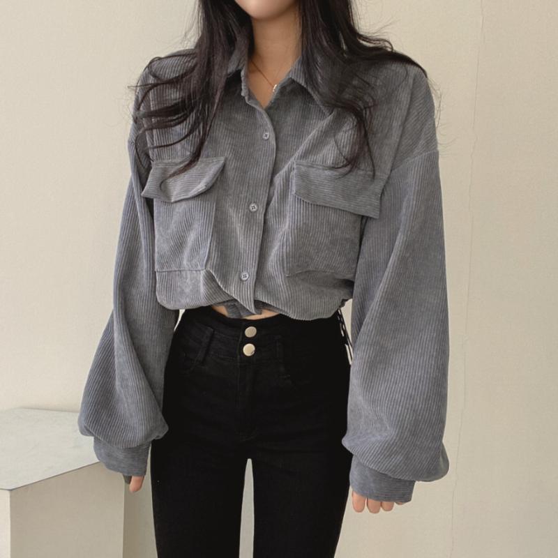 2023 Autumn Retro Loose Corduroy Casual Jacket Comfortable Thickened All-match Long-sleeved Shirt Top Women's Chic Short Coat