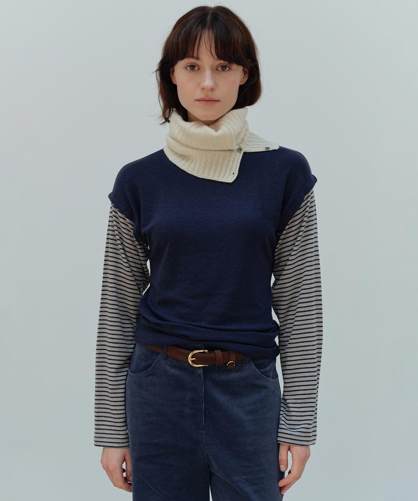 THERYE Stripe Layered T-Shirt(Navy)