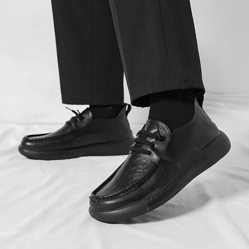 

мужские деловые кожаные туфли Молодежные туфли для платья Свадебной вечеринки Формальные Повседневные Дизайнерские туфли на толстой подошве Мужские черные туфли с низким верхом 44 чёрный