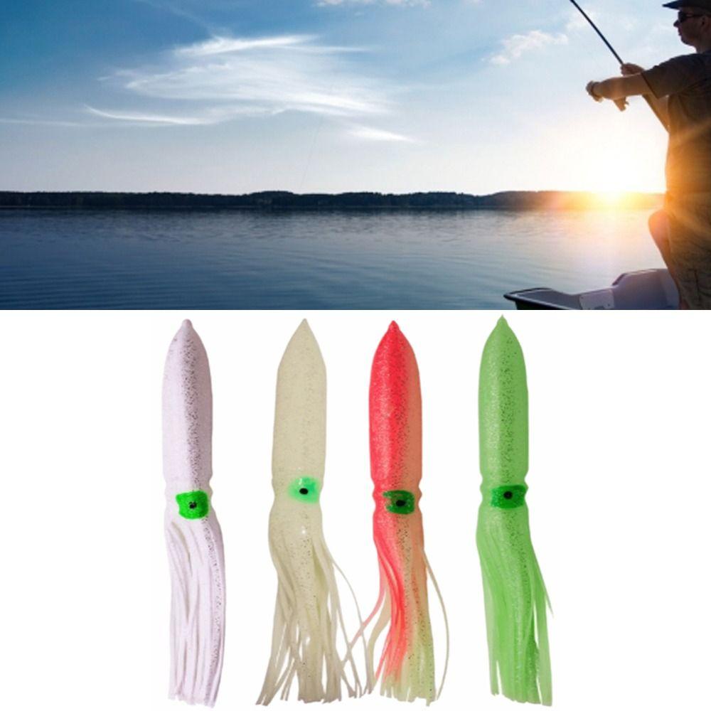 8PCS Portable Luminous Squid Lure Soft Rubber Squid Skirt Fishing Lure 11.8inch Soft Squid Baits Bass Fishing