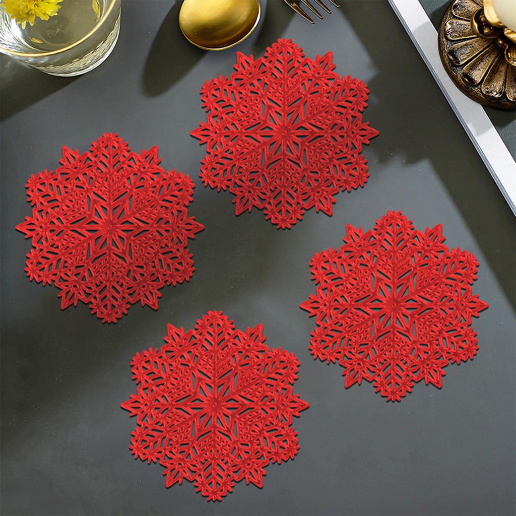 Snowflake Hollow PVC Bronzing Table Mat Mug For Coffee Tables Tableware Cup Pads Christmas Decoration Kitchen Accessories