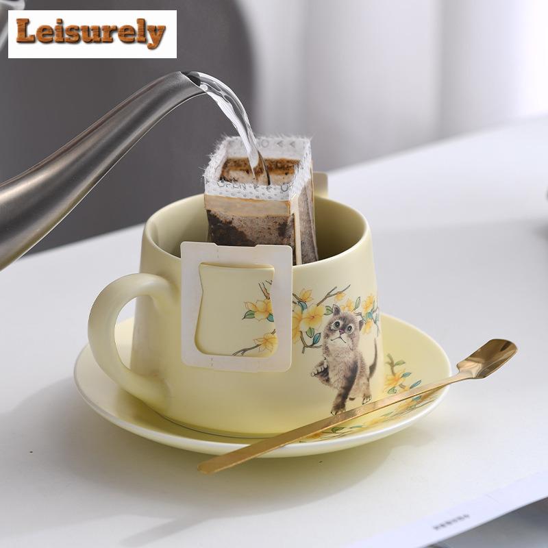 280ml Ručně kreslený roztomilý hrnek na kávu s kočkou s podšálkem Sada hrnků s uchem pro páry Hrnek na odpolední čaj Hrnek na kávu Konvička na mléko Šálek Podšálek Sada Čajové nádobí