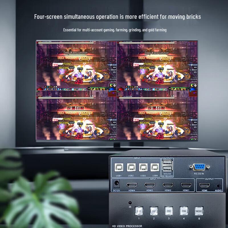 Yeren HDMI 4x1 Quad Multi-Viewer KVM Switch 1080P with RS232