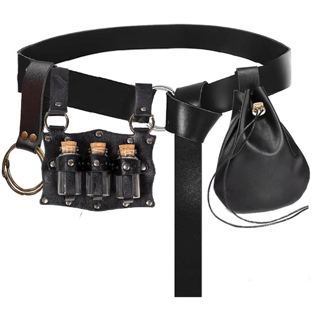 Medieval Leather Waistband Belt with Cord and Pouch